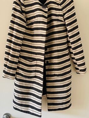 Striped Black and Cream Long Coat - Women's Jacket